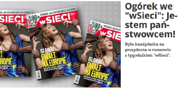 Mehrere Zeitschriften liegen nebeneinander. Darauf ist eine blonde Frau zu sehen, die in eine Europaflagge gehüllt ist und von dunkelhäutigen Männerhänden festgehalten und angefasst wird Mehrere Zeitschriften liegen nebeneinander. Darauf ist eine blonde Frau zu sehen, die in eine Europaflagge gehüllt ist und von dunkelhäutigen Männerhänden festgehalten und angefasst wird