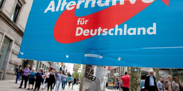 AfD-Plakat in einer Fußgängerzone AfD-Plakat in einer Fußgängerzone