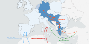 Fluchtrouten durch Europa (Balkanroute, Frachtschiffroute, Mittelmehrroute) Fluchtrouten durch Europa (Balkanroute, Frachtschiffroute, Mittelmehrroute)