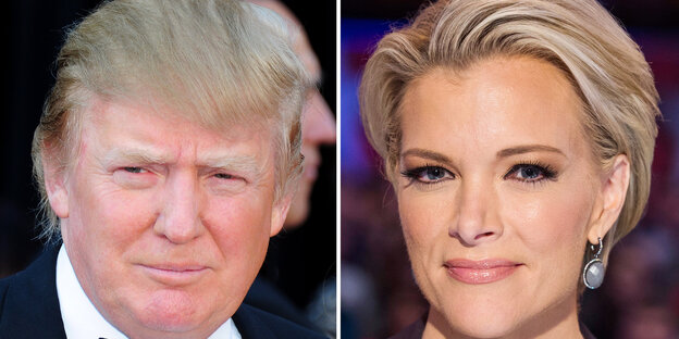Die nebeneinander dargestellten Gesichter von Donald Trump (l.) und Megyn Kelly (r.) Die nebeneinander dargestellten Gesichter von Donald Trump (l.) und Megyn Kelly (r.)