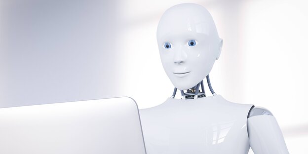 Roboter vor Bildschirm Roboter vor Bildschirm