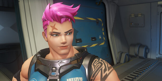 Die Protagonistin Zarya im Spiel Overwatch Die Protagonistin Zarya im Spiel Overwatch