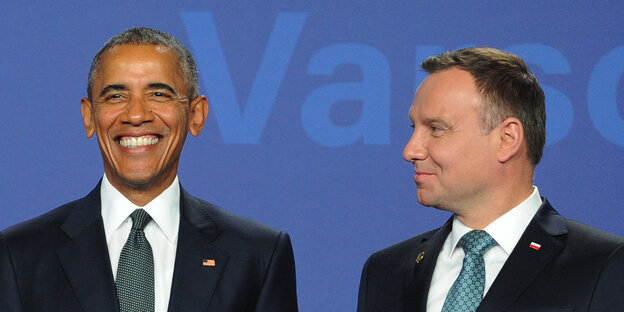 US-Präsident Obama und Polens Präsident Duda lächeln US-Präsident Obama und Polens Präsident Duda lächeln