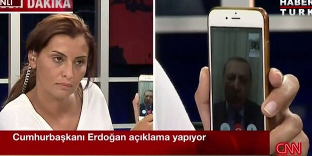 Erdogan spricht über ein Smartphone und CNN Türk zum Volk Erdogan spricht über ein Smartphone und CNN Türk zum Volk