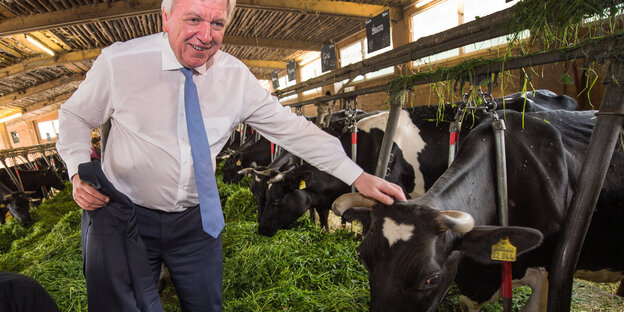 Volker Bouffier im Kuhstall