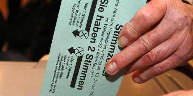 Stimmzettel wird in Wahlurne gesteckt Stimmzettel wird in Wahlurne gesteckt