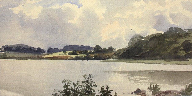 Landschaftsgemälde mit Wald und See Landschaftsgemälde mit Wald und See