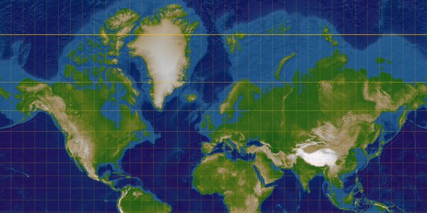 Nordhälfte einer Weltkarte in der Mercator-Projektion Nordhälfte einer Weltkarte in der Mercator-Projektion