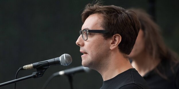 Jacob Appelbaum auf einer Demo 2014 Jacob Appelbaum auf einer Demo 2014