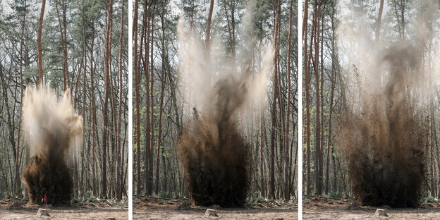 Drei Bilder von explodierendem Sprengstoff Drei Bilder von explodierendem Sprengstoff