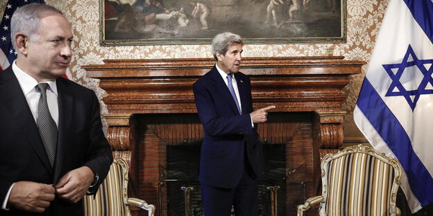 John Kerry und Benjamin Netanyahu bei einem Treffen in Rom Mitte 2016 John Kerry und Benjamin Netanyahu bei einem Treffen in Rom Mitte 2016