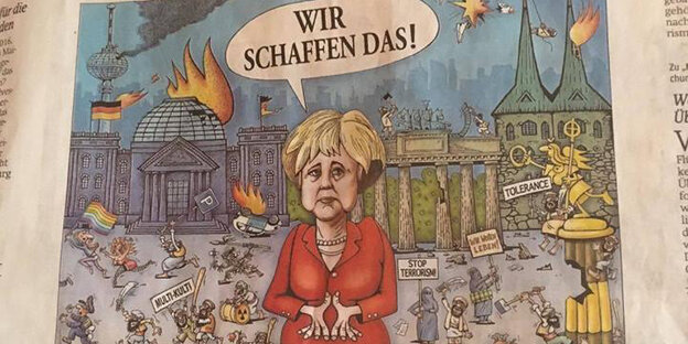 Ein Ausriss der Zeitung mit der besprochenen Karikatur Ein Ausriss der Zeitung mit der besprochenen Karikatur
