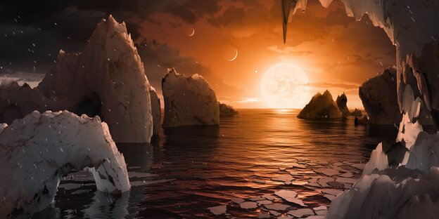 Sonnenuntergang auf dem Planeten Trappist 1f Sonnenuntergang auf dem Planeten Trappist 1f