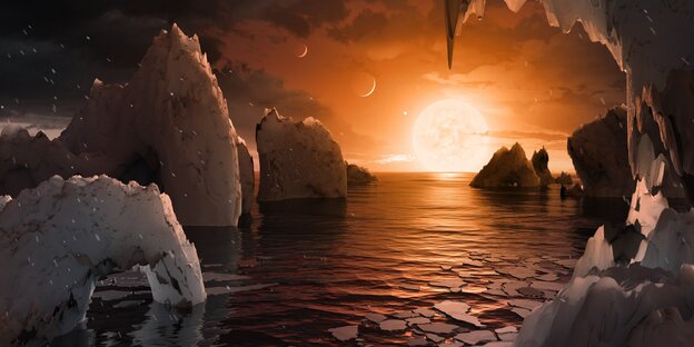 Sonnenuntergang auf dem Planeten Trappist 1f