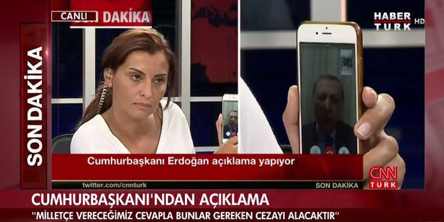 TV-Bild von Hande Fırat und Handy TV-Bild von Hande Fırat und Handy