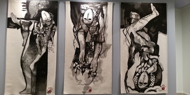 Drei Bilder mit verdrehten Torsi im Stil von Pablo Picassos Gemälde „Guernica" Drei Bilder mit verdrehten Torsi im Stil von Pablo Picassos Gemälde „Guernica"