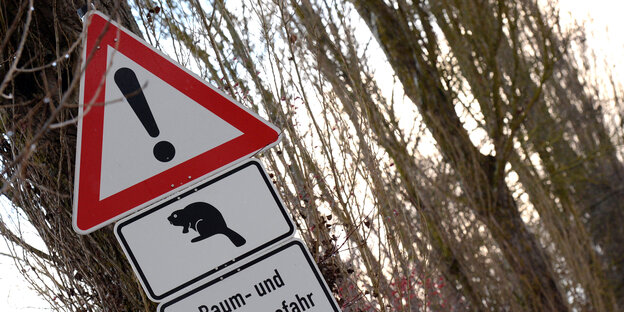 Warnschild mit Biberabbildung Warnschild mit Biberabbildung