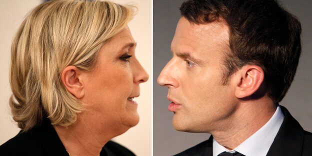 Doppelporträt Le Pen und Macron Doppelporträt Le Pen und Macron