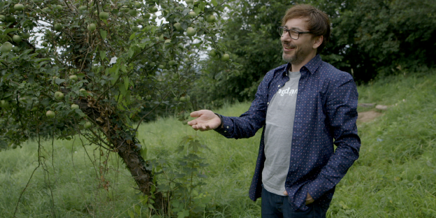 Ein Mann neben einem Apfelbaum Ein Mann neben einem Apfelbaum