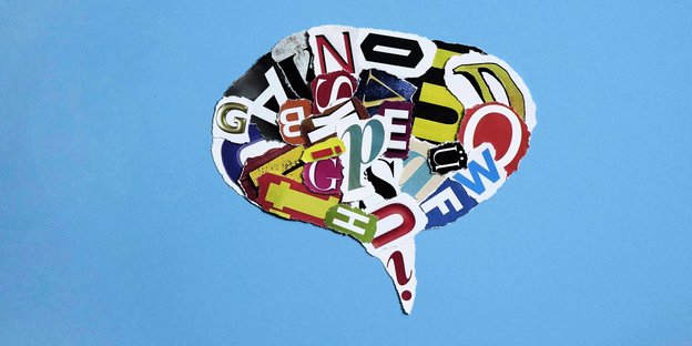 Eine Sprechblase mit vielen Buchstaben Eine Sprechblase mit vielen Buchstaben