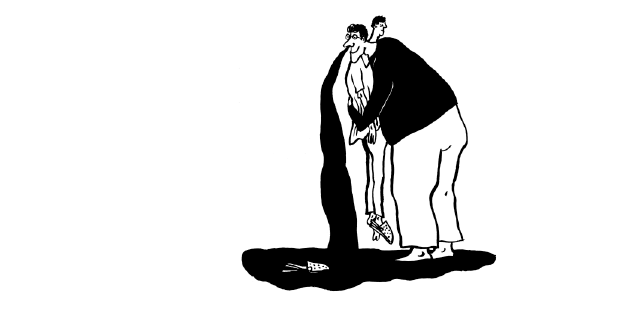 Eine Zeichnung mit zwei Personen, die eine hilft der anderen beim Anziehen Eine Zeichnung mit zwei Personen, die eine hilft der anderen beim Anziehen