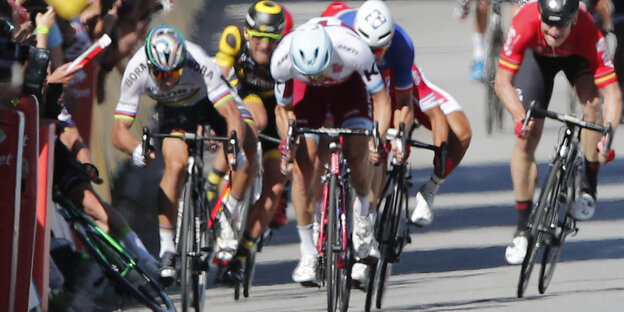 Radprofis beim Massensprint Radprofis beim Massensprint