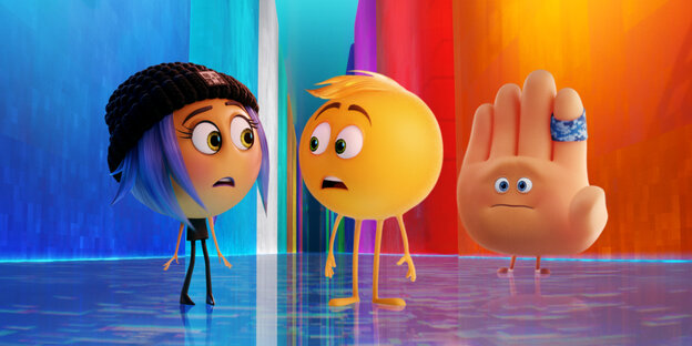 Szene aus dem Film: Drei Emojis reden miteinander Szene aus dem Film: Drei Emojis reden miteinander
