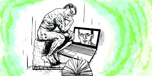 Ein Mann sitzt vor einem Computer Ein Mann sitzt vor einem Computer