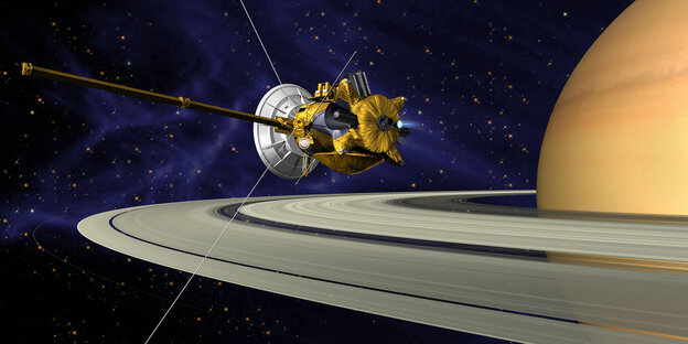 Nasa-Grafik: Raumsonde Cassini umkreist den Saturnellung kklung Nasa-Grafik: Raumsonde Cassini umkreist den Saturnellung kklung