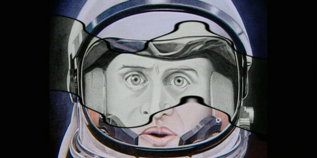 Eine Zeichnung eines Mannes in einem futuristischen Helm Eine Zeichnung eines Mannes in einem futuristischen Helm