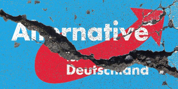 Ein AfD-Logo, durch das ein Riss geht Ein AfD-Logo, durch das ein Riss geht