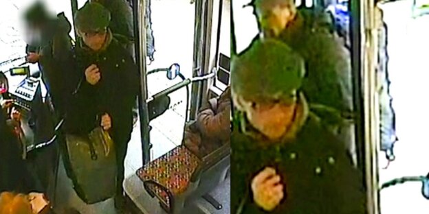Bilder einer Überwachungskamera zeigen zwei Männer. Zwei rote Kreise sind um sie herum gezogen Bilder einer Überwachungskamera zeigen zwei Männer. Zwei rote Kreise sind um sie herum gezogen
