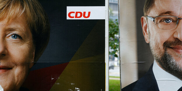 Wahlplakate zeigen Angela Merkel und Martin Schulz Wahlplakate zeigen Angela Merkel und Martin Schulz
