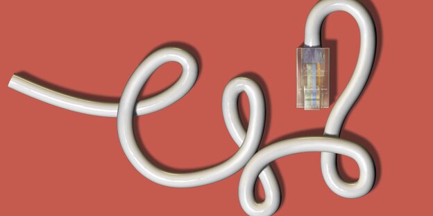 Ein Netzwerkkabel liegt mit Schlaufen auf einer Oberfläche Ein Netzwerkkabel liegt mit Schlaufen auf einer Oberfläche