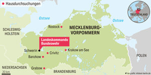 Die Karte zeigt einen Auschnitt von Mecklenburg-Vorpommern. Zu sehen sind unter anderem Die Karte zeigt einen Auschnitt von Mecklenburg-Vorpommern. Zu sehen sind unter anderem