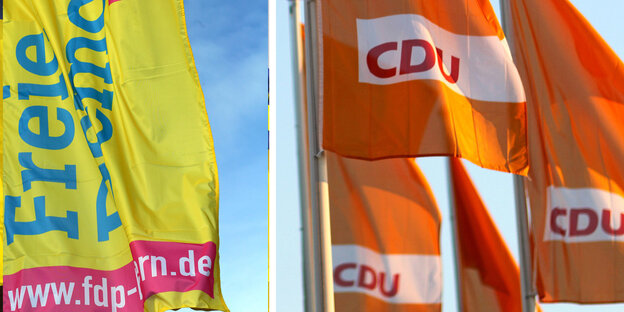 Flaggen der FDP und der CDU Flaggen der FDP und der CDU