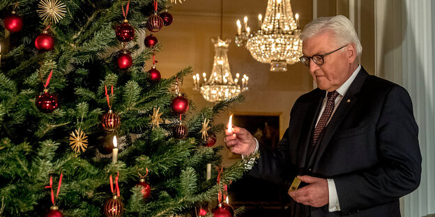 Steinmeier zündet kerzen am Tannenbaum an