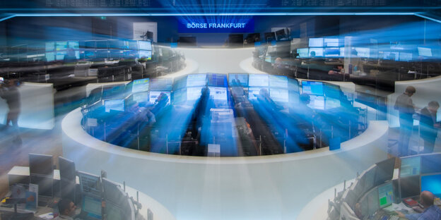Ein verschwommenes Bild aus der Frankfurter Börse Ein verschwommenes Bild aus der Frankfurter Börse
