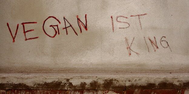Auf einer Wand steht "Vegan ist King" Auf einer Wand steht "Vegan ist King"