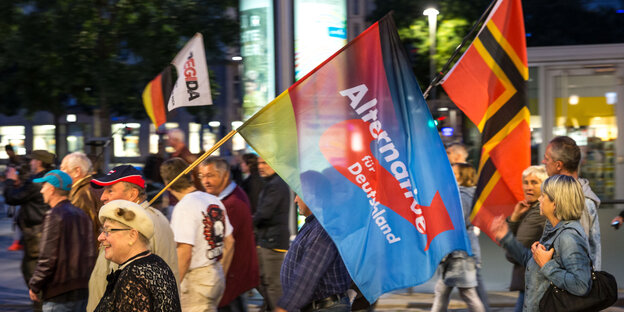 Pegida-Demo mit AfD-Fahne Pegida-Demo mit AfD-Fahne