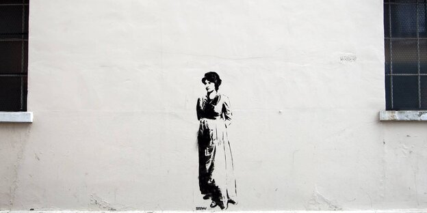 Stencil von Mary Wollstonecraft an einer weißen Wand Stencil von Mary Wollstonecraft an einer weißen Wand