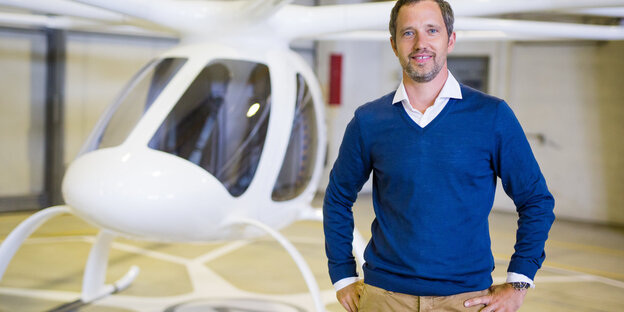 Der Volocopter und Firmenchef Florian Reuter Der Volocopter und Firmenchef Florian Reuter