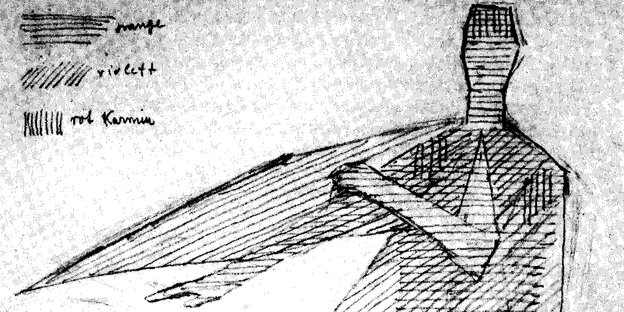 Von Rudolf Steiner gezeichnete Eurhythmie-Figur streckt den rechten Arm aus Von Rudolf Steiner gezeichnete Eurhythmie-Figur streckt den rechten Arm aus