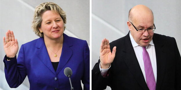 Bundesumweltministerin Svenja Schulze (SPD) und Bundeswirtschaftsminister Peter Altmaier (CDU) Bundesumweltministerin Svenja Schulze (SPD) und Bundeswirtschaftsminister Peter Altmaier (CDU)