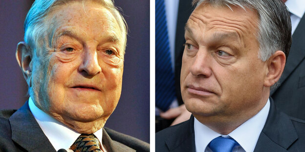 George Soros und Viktor Orbán in einer Bildmontage George Soros und Viktor Orbán in einer Bildmontage