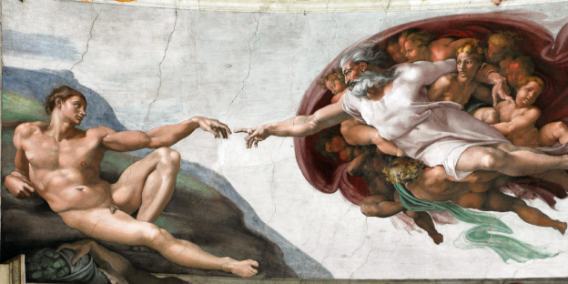 Gemälde von Michelangelo: Gott berührt einen Mann Gemälde von Michelangelo: Gott berührt einen Mann