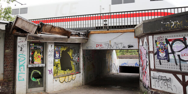 Ein ICE fährt über den Fußgängertunnel am Diebsteich