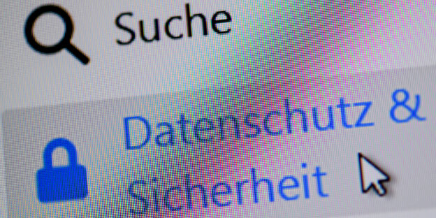 Neben einer Lupe steht das Wort Suche, darunter neben einem blauen Schloss die Worte Datenschutz und Sicherheit Neben einer Lupe steht das Wort Suche, darunter neben einem blauen Schloss die Worte Datenschutz und Sicherheit