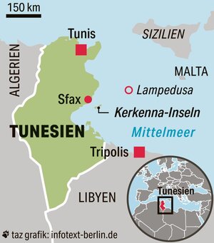 Eine Landkarte zeigt Tunesien Eine Landkarte zeigt Tunesien