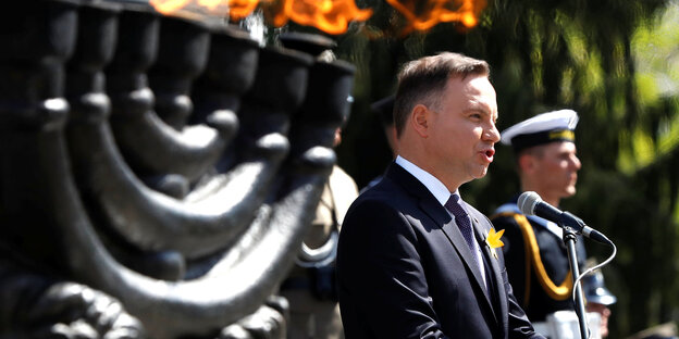 Polens Präsident Andrzej Duda spricht Polens Präsident Andrzej Duda spricht